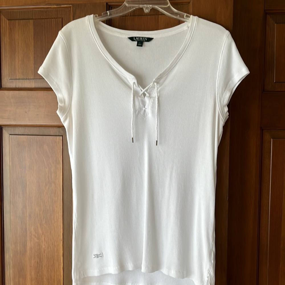 Lauren white ribbed cap sleeve top